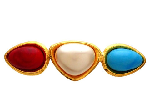 Authentic Vintage Chanel pin brooch Faux Pearl Red Blue Stones