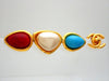 Authentic Vintage Chanel pin brooch Faux Pearl Red Blue Stones