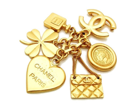 Authentic vintage Chanel pin brooch CC logo icon charm heart clover
