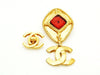 Authentic vintage Chanel pin brooch red stone rhombus CC logo dangle