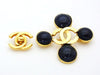 Authentic vintage Chanel pin brooch gold CC logo navy blue stone cross