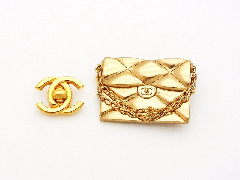 Vintage Chanel pin brooch 2.55 flap bag CC logo jewelry Authentic