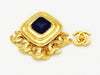 Vintage Chanel brooch pin navy blue stone dangling CC logo