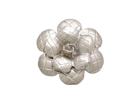 Vintage Chanel pin brooch camellia flower silver color