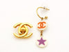Authentic vintage Chanel stud earrings CC logo star round dangle real