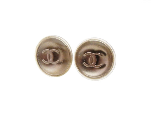 Authentic vintage Chanel stud earrings CC logo clear metallic round