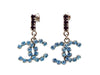 Chanel stud earrings CC logo light blue rhinestone dangle Authentic