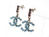 Chanel stud earrings CC logo light blue rhinestone dangle Authentic