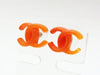 Vintage Chanel stud earrings CC logo orange plastic