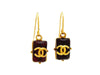 Vintage Chanel stud earrings red stone CC logo dangle