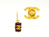 Vintage Chanel stud earrings red stone CC logo dangle
