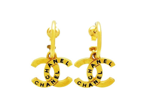 Vintage Chanel stud earrings gold CC logo dangle