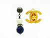 Vintage Chanel stud earrings CC logo pearl navy blue stone dangle