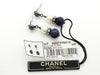 Vintage Chanel stud earrings CC logo pearl navy blue stone dangle