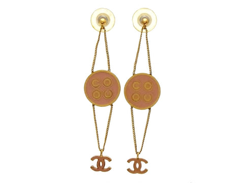 Vintage Chanel stud earrings COCO orange CC logo dangle