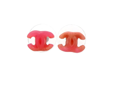 Vintage Chanel stud earrings pink CC logo