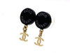 Vintage Chanel stud earrings black round CC logo dangle