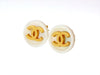 Vintage Chanel stud earrings white button CC logo