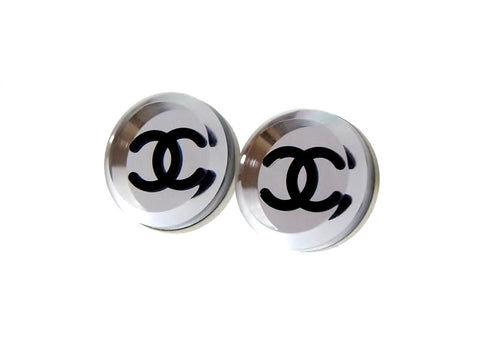 Vintage Chanel stud earrings mirror round silver