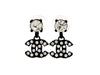Vintage Chanel stud earrings black CC logo rhinestone