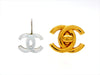Vintage Chanel stud earrings CC logo clear mirror dangle