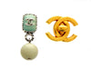 Vintage Chanel stud earrings CC logo green ball dangle