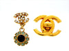 Vintage Chanel stud earrings CC logo rhinestone flower dangle