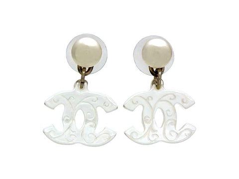 Vintage Chanel stud earrings pearl CC logo dangle 2way