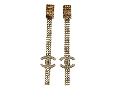 Vintage Chanel stud earrings CC logo ball chain long