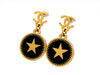 Vintage Chanel stud earrings CC logo star round dangle black