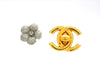 Vintage Chanel stud earrings camellia metallic color