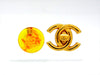Vintage Chanel stud earrings CC logo camellia orange