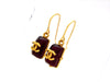Vintage Chanel stud earrings CC logo red stone dangle