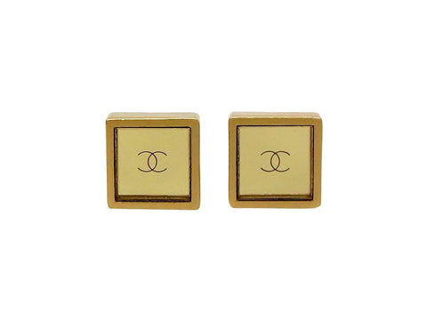 Vintage Chanel stud earrings CC logo mirror square