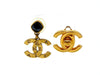 Vintage Chanel stud earrings black stone CC logo dangle