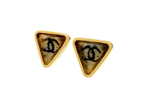 Vintage Chanel stud earrings CC logo glass stone