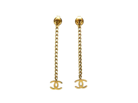 Vintage Chanel stud earrings small CC logo chain dangle