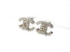 Vintage Chanel stud earrings CC logo rhinestone silver color