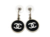 Vintage Chanel stud earrings CC logo black round dangle