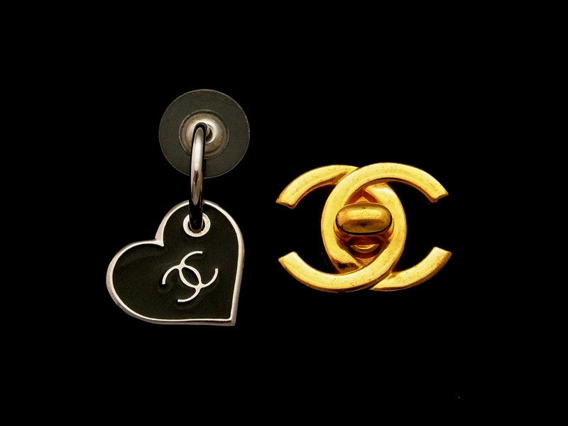 Chanel Vintage CC Logo Black Enamel Huggie Earrings