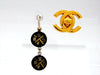 Vintage Chanel stud earrings CC logo No.5 camellia round dangle