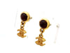 Vintage Chanel stud earrings orange stone CC logo dangle
