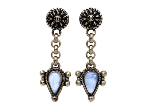 Vintage Chanel stud earrings CC logo light blue stone