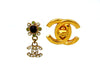 Vintage Chanel stud earrings CC logo rhinestone flower