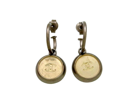 Vintage Chanel stud earrings CC logo round dangle