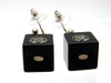 Vintage Chanel stud earrings CC logo button black cube