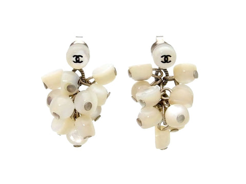 Vintage Chanel stud earrings CC logo small plastic stones dangle