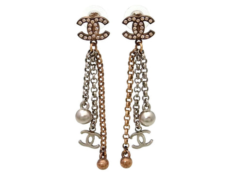 Vintage Chanel stud earrings rhinestone CC ball dangle
