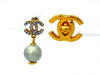 Vintage Chanel stud earrings CC logo light blue stone dangle
