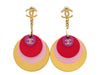 Vintage Chanel stud earrings CC logo pink disc dangle